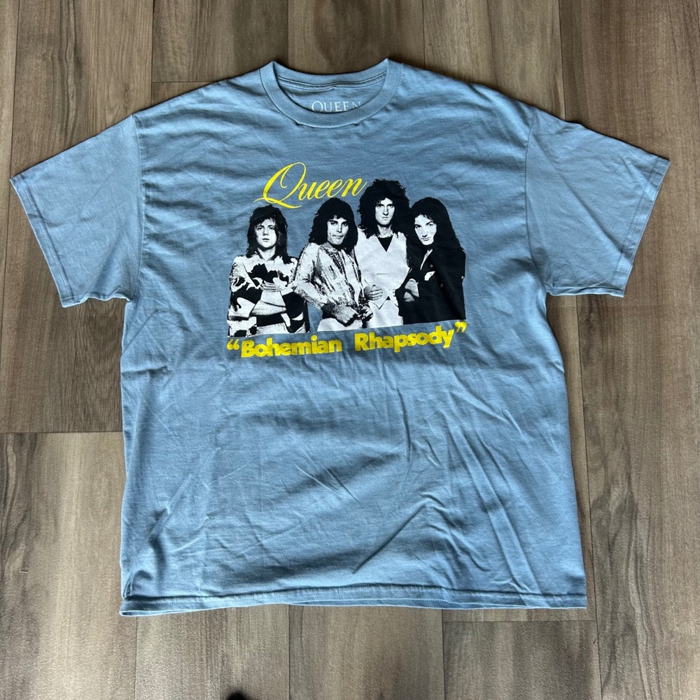 Queen Bohemian Rhapsody Band Graphic T-Shirt Mens XL Light Blue Official Merch